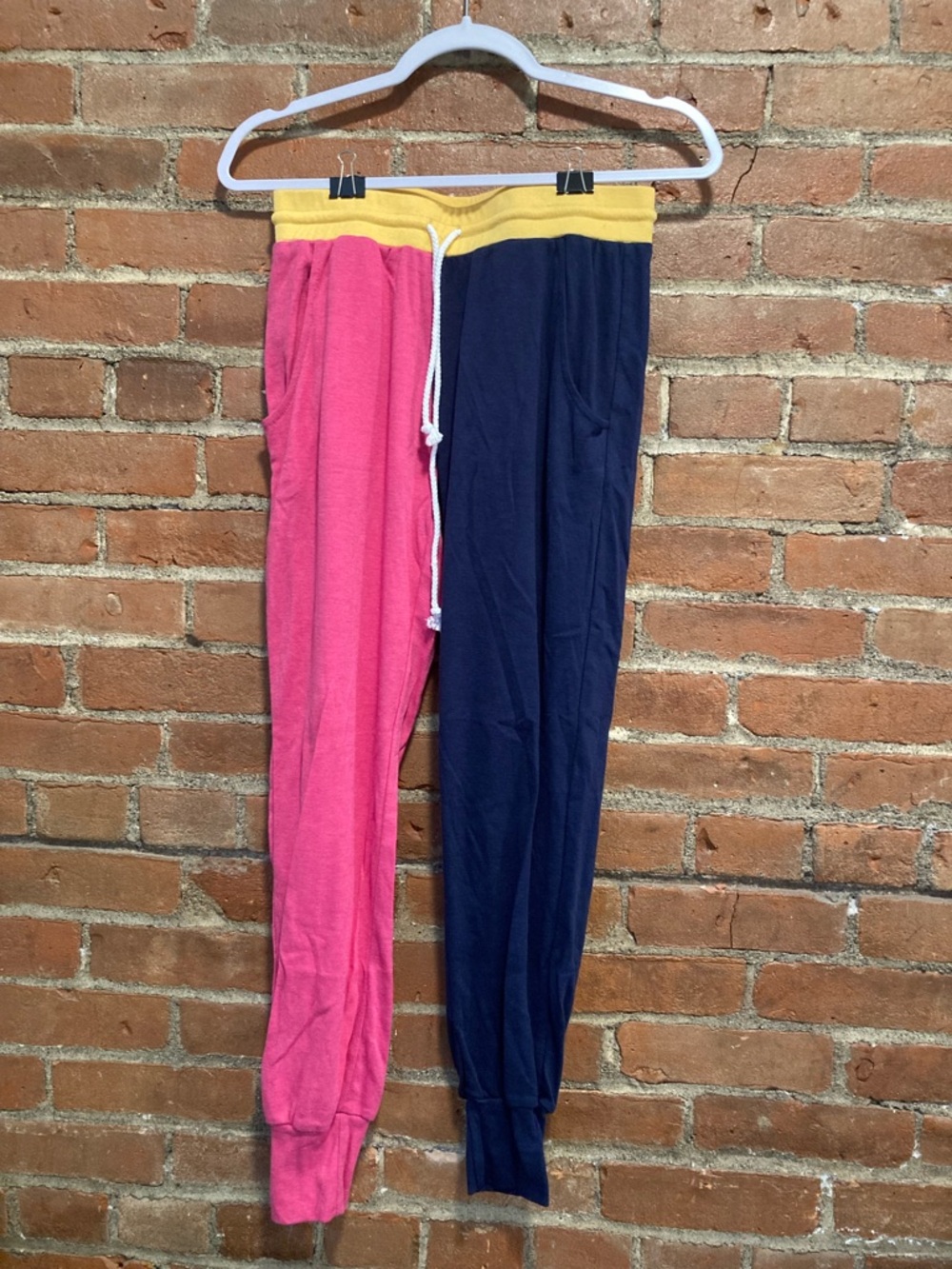 Camp Collection Colorblock Joggers in Pink & Navy with Yellow Waistband